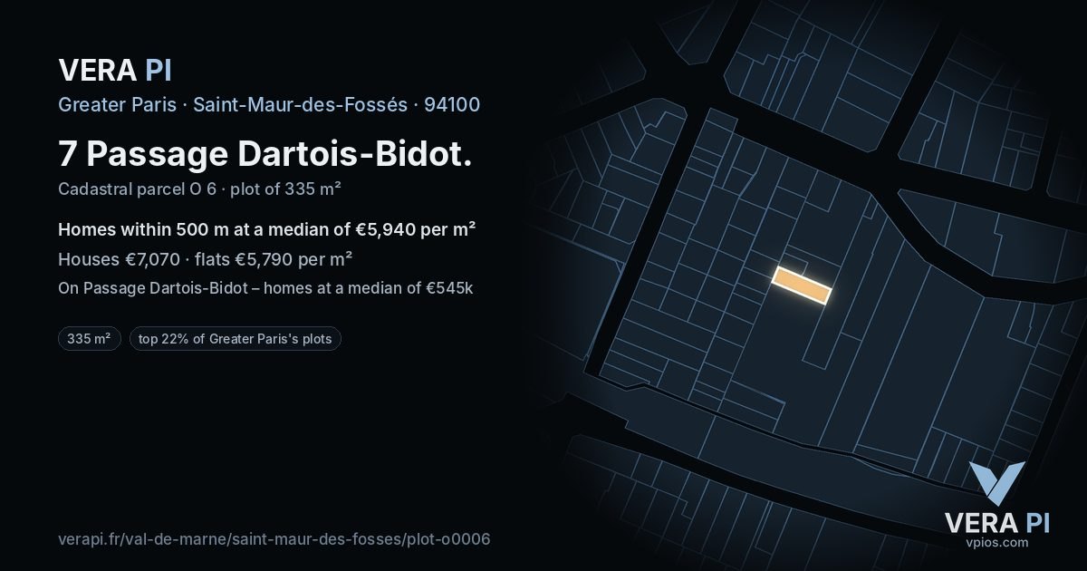 7 Passage Dartois-Bidot, Saint-Maur-des-Fossés at night – the plot lit, the parcels around coloured by the prices near them