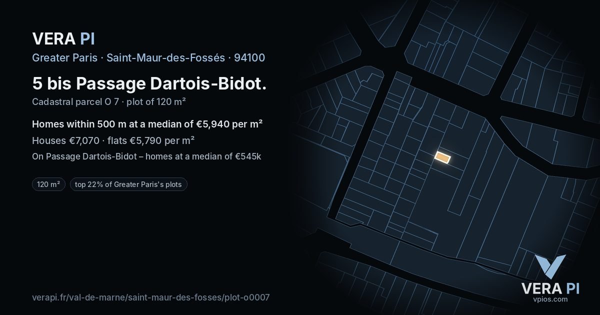 5 bis Passage Dartois-Bidot, Saint-Maur-des-Fossés at night – the plot lit, the parcels around coloured by the prices near them