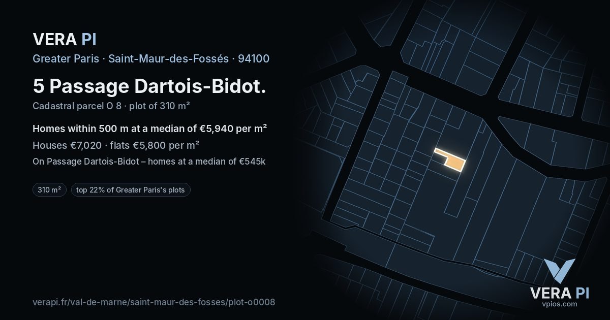 5 Passage Dartois-Bidot, Saint-Maur-des-Fossés at night – the plot lit, the parcels around coloured by the prices near them