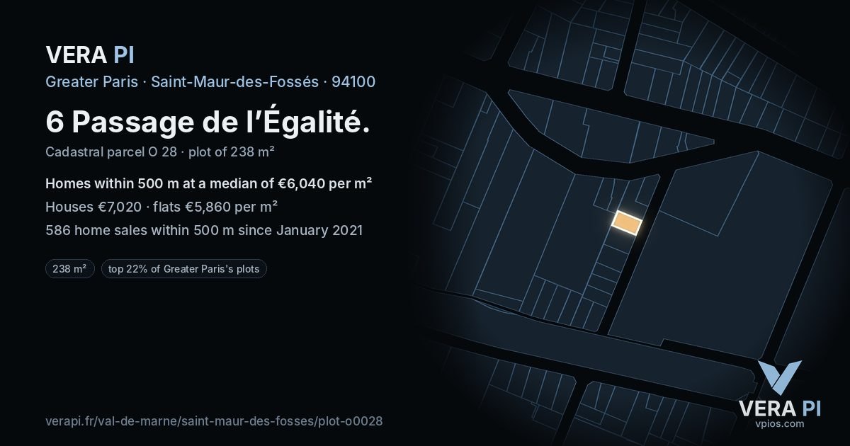 6 Passage de l’Égalité, Saint-Maur-des-Fossés at night – the plot lit, the parcels around coloured by the prices near them