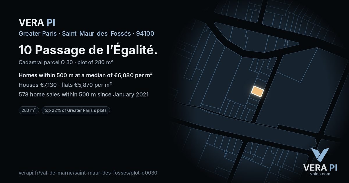 10 Passage de l’Égalité, Saint-Maur-des-Fossés at night – the plot lit, the parcels around coloured by the prices near them