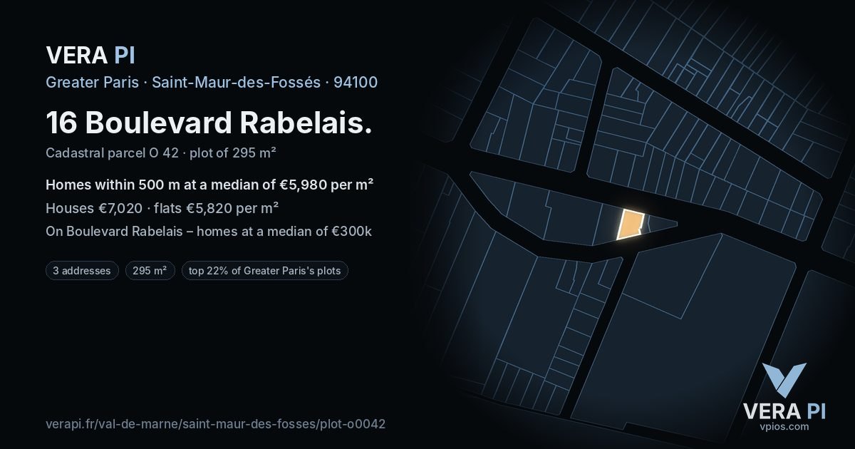 16 Boulevard Rabelais, Saint-Maur-des-Fossés at night – the plot lit, the parcels around coloured by the prices near them