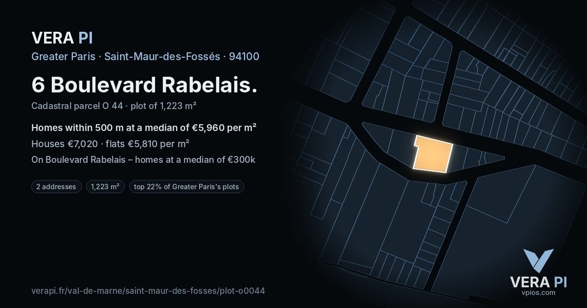 6 Boulevard Rabelais, Saint-Maur-des-Fossés at night – the plot lit, the parcels around coloured by the prices near them