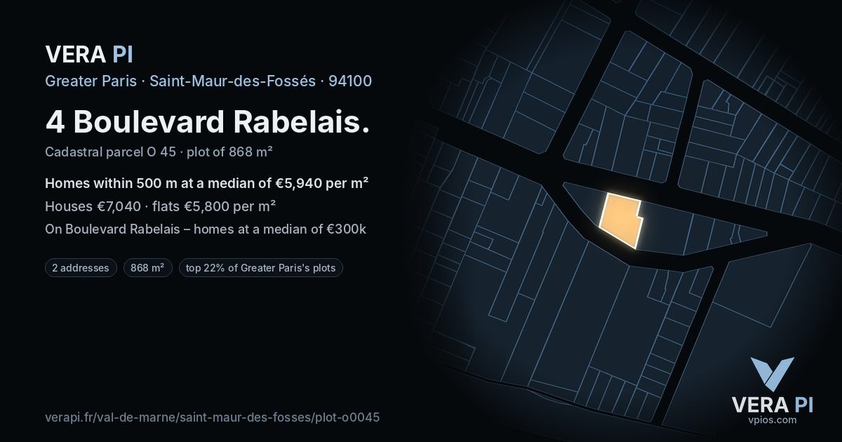 4 Boulevard Rabelais, Saint-Maur-des-Fossés at night – the plot lit, the parcels around coloured by the prices near them