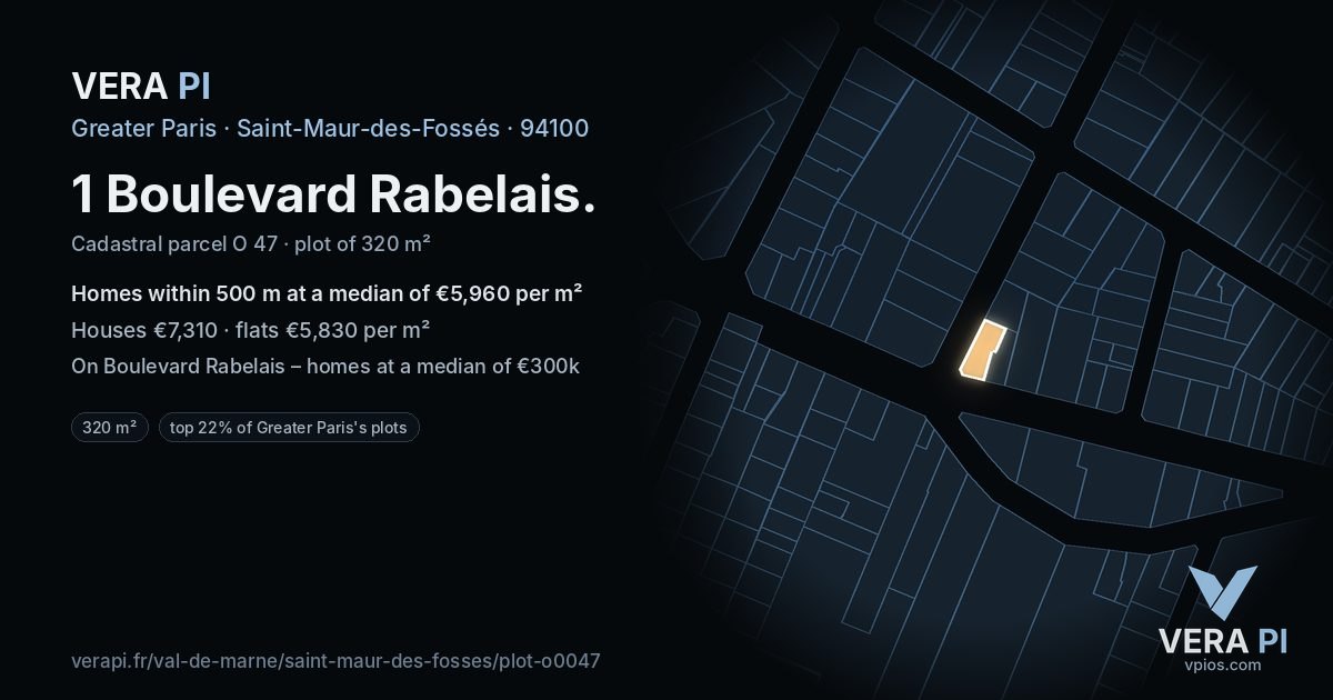 1 Boulevard Rabelais, Saint-Maur-des-Fossés at night – the plot lit, the parcels around coloured by the prices near them