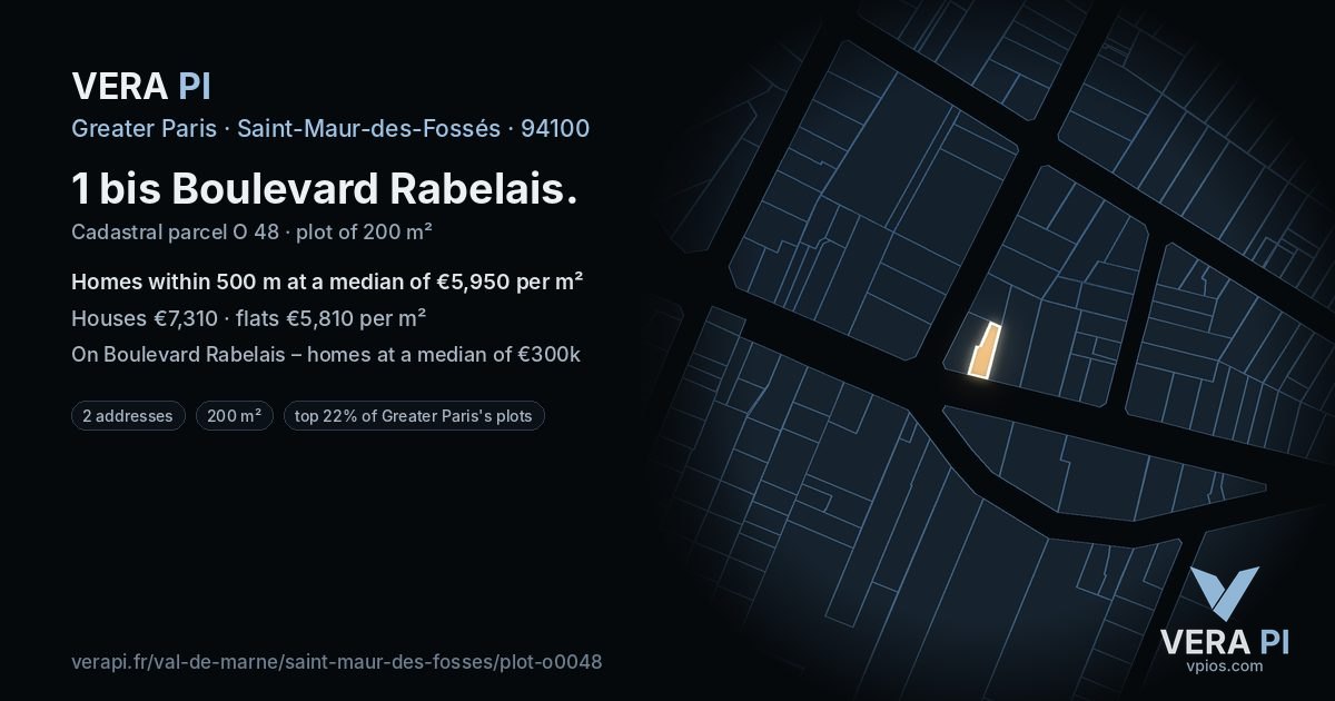 1 bis Boulevard Rabelais, Saint-Maur-des-Fossés at night – the plot lit, the parcels around coloured by the prices near them