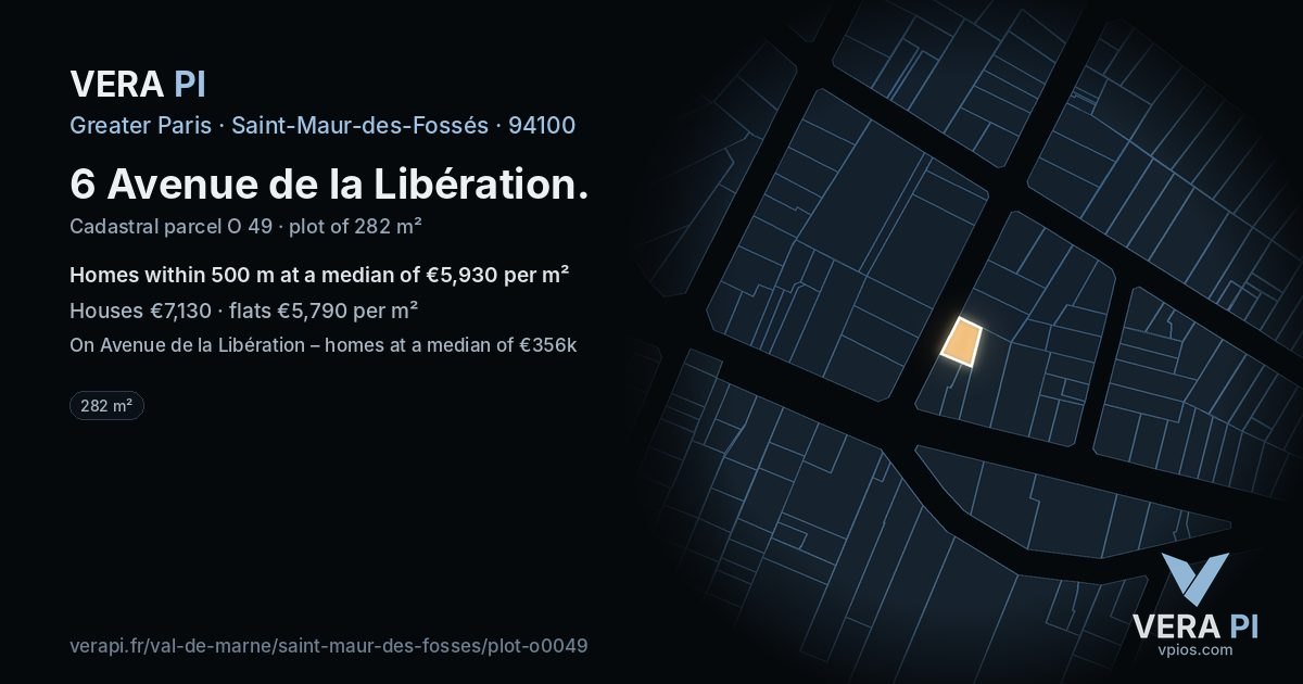 6 Avenue de la Libération, Saint-Maur-des-Fossés at night – the plot lit, the parcels around coloured by the prices near them