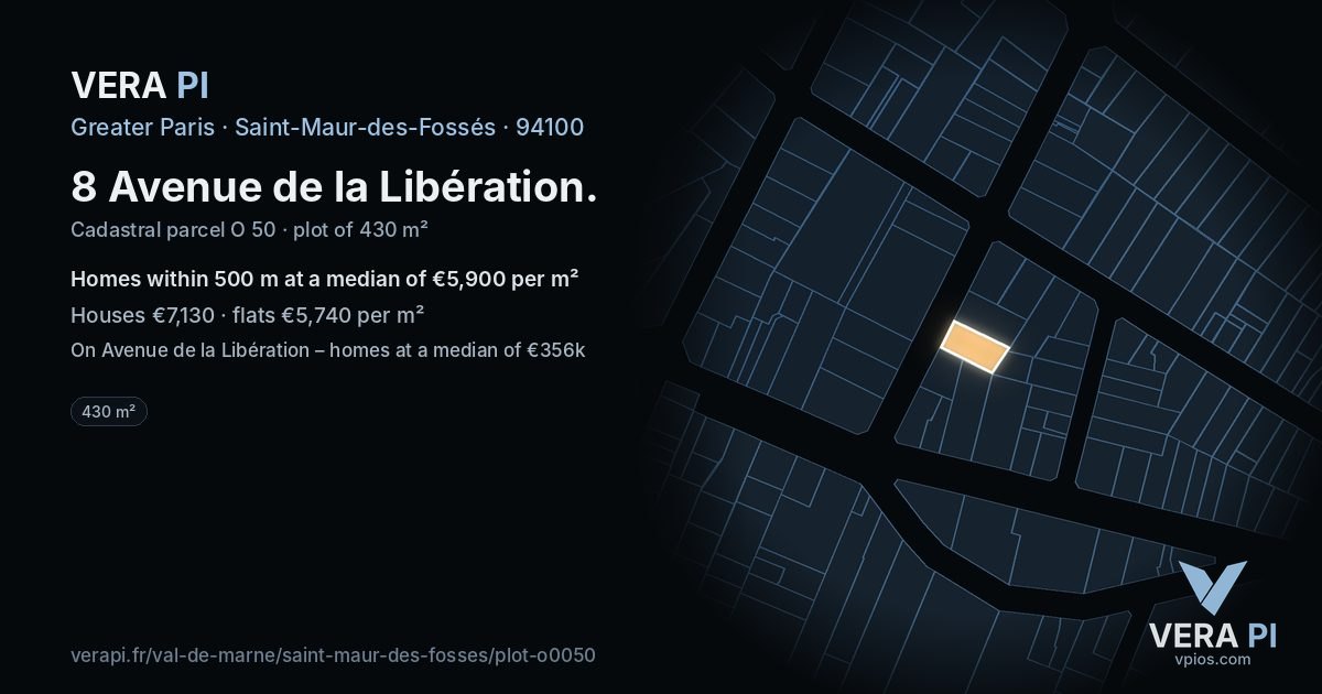 8 Avenue de la Libération, Saint-Maur-des-Fossés at night – the plot lit, the parcels around coloured by the prices near them