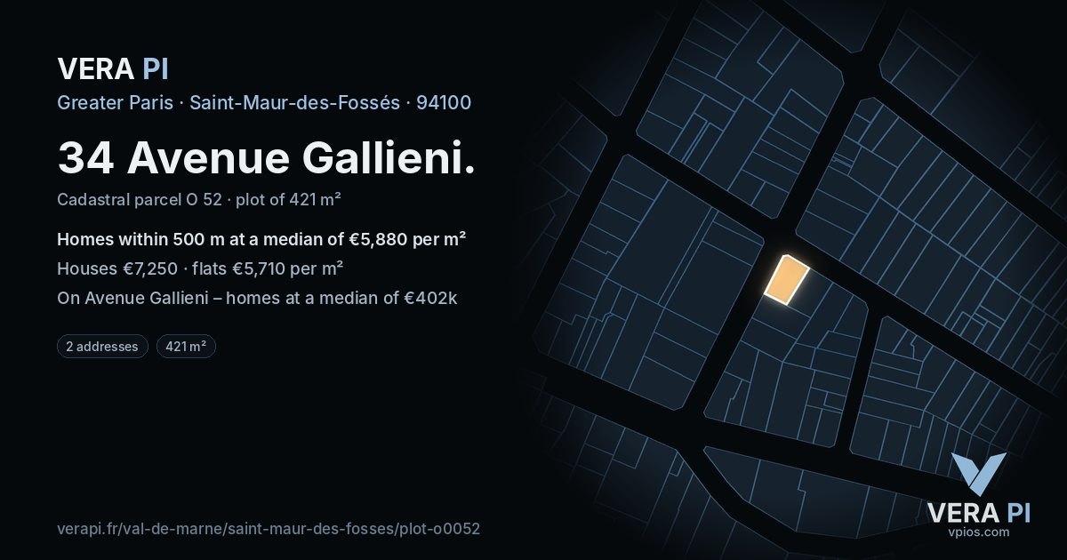 34 Avenue Gallieni, Saint-Maur-des-Fossés at night – the plot lit, the parcels around coloured by the prices near them