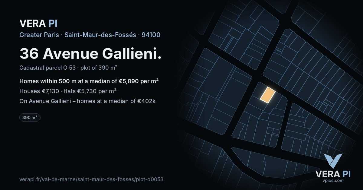 36 Avenue Gallieni, Saint-Maur-des-Fossés at night – the plot lit, the parcels around coloured by the prices near them