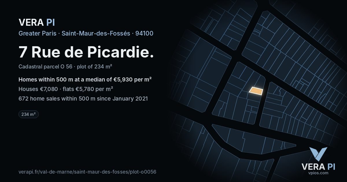 7 Rue de Picardie, Saint-Maur-des-Fossés at night – the plot lit, the parcels around coloured by the prices near them