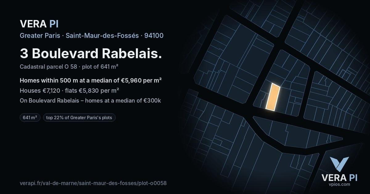 3 Boulevard Rabelais, Saint-Maur-des-Fossés at night – the plot lit, the parcels around coloured by the prices near them