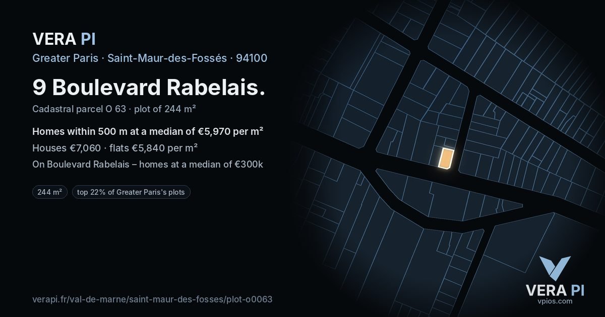 9 Boulevard Rabelais, Saint-Maur-des-Fossés at night – the plot lit, the parcels around coloured by the prices near them