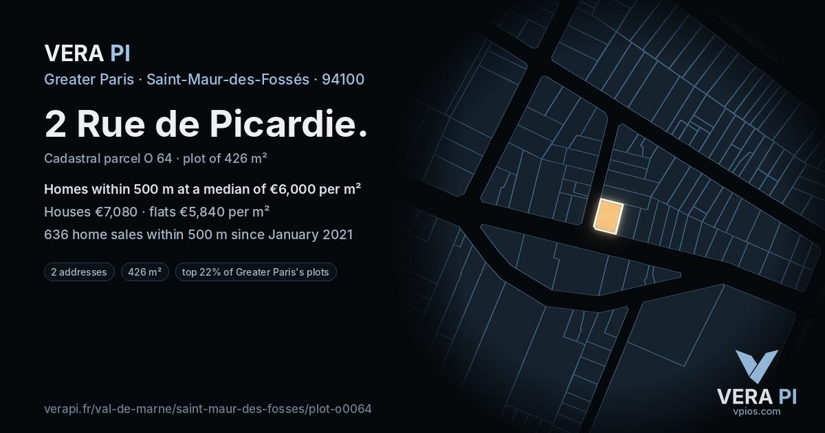 2 Rue de Picardie, Saint-Maur-des-Fossés at night – the plot lit, the parcels around coloured by the prices near them