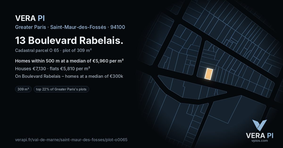 13 Boulevard Rabelais, Saint-Maur-des-Fossés at night – the plot lit, the parcels around coloured by the prices near them