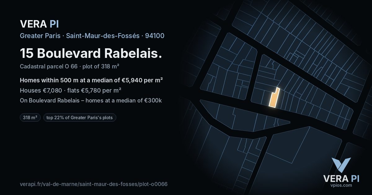 15 Boulevard Rabelais, Saint-Maur-des-Fossés at night – the plot lit, the parcels around coloured by the prices near them