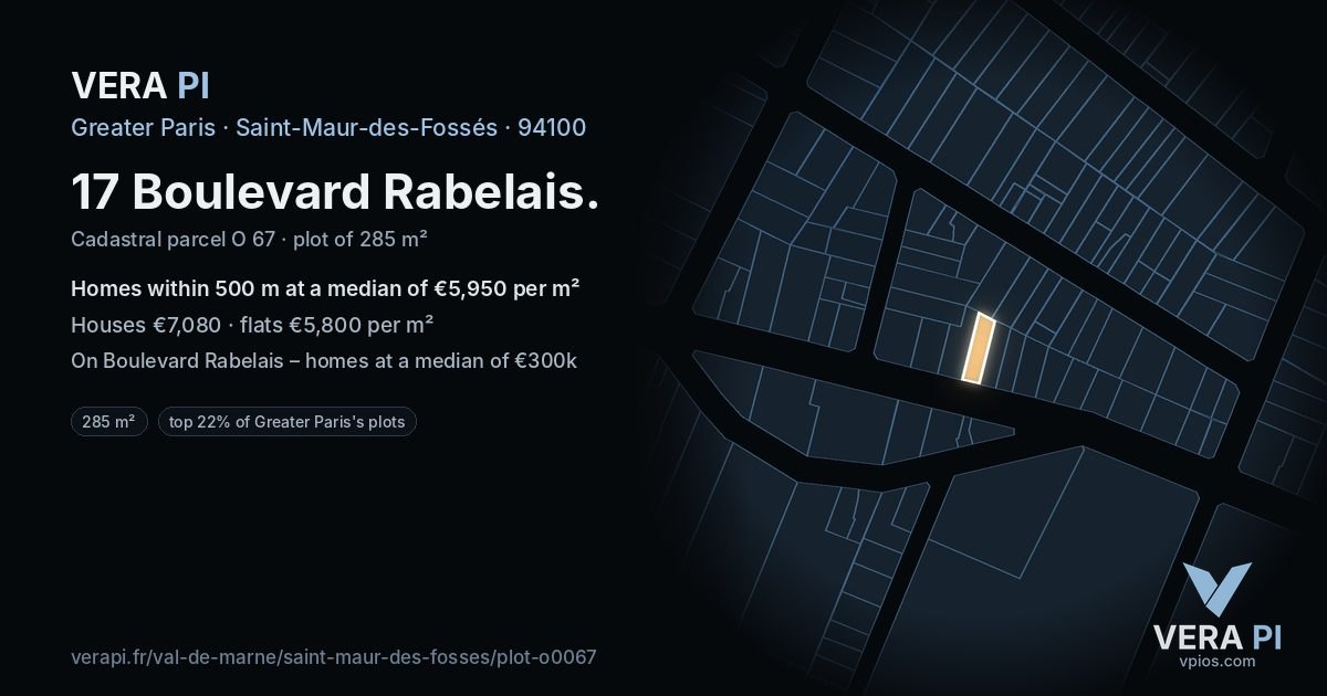 17 Boulevard Rabelais, Saint-Maur-des-Fossés at night – the plot lit, the parcels around coloured by the prices near them