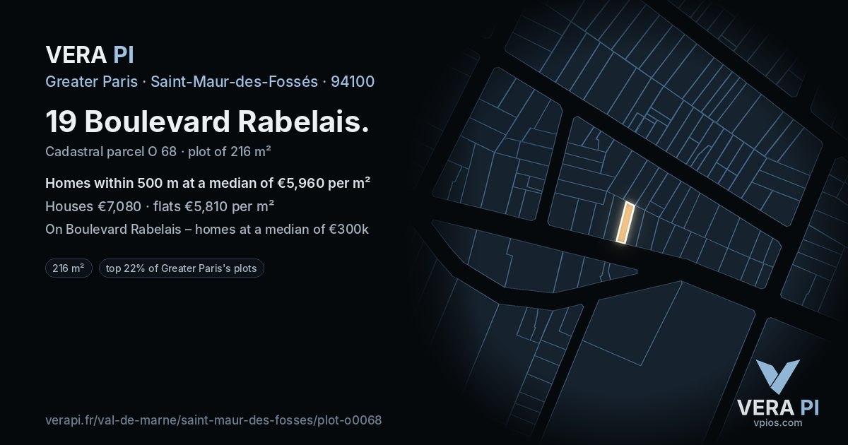 19 Boulevard Rabelais, Saint-Maur-des-Fossés at night – the plot lit, the parcels around coloured by the prices near them