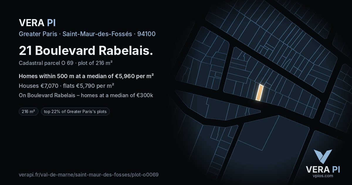 21 Boulevard Rabelais, Saint-Maur-des-Fossés at night – the plot lit, the parcels around coloured by the prices near them