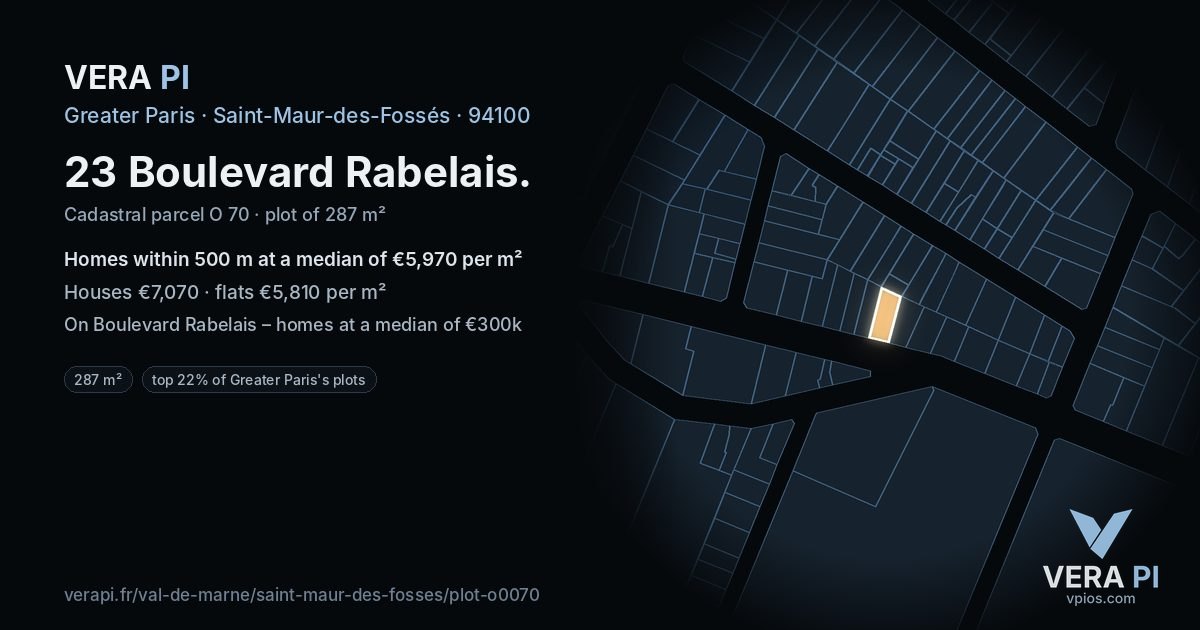 23 Boulevard Rabelais, Saint-Maur-des-Fossés at night – the plot lit, the parcels around coloured by the prices near them