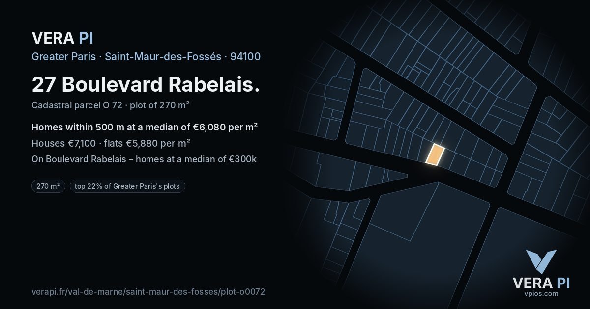 27 Boulevard Rabelais, Saint-Maur-des-Fossés at night – the plot lit, the parcels around coloured by the prices near them