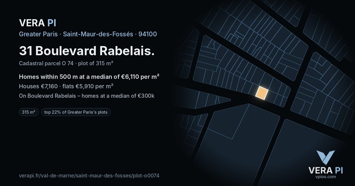 31 Boulevard Rabelais, Saint-Maur-des-Fossés at night – the plot lit, the parcels around coloured by the prices near them