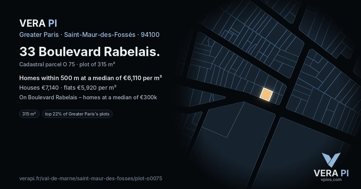33 Boulevard Rabelais, Saint-Maur-des-Fossés at night – the plot lit, the parcels around coloured by the prices near them