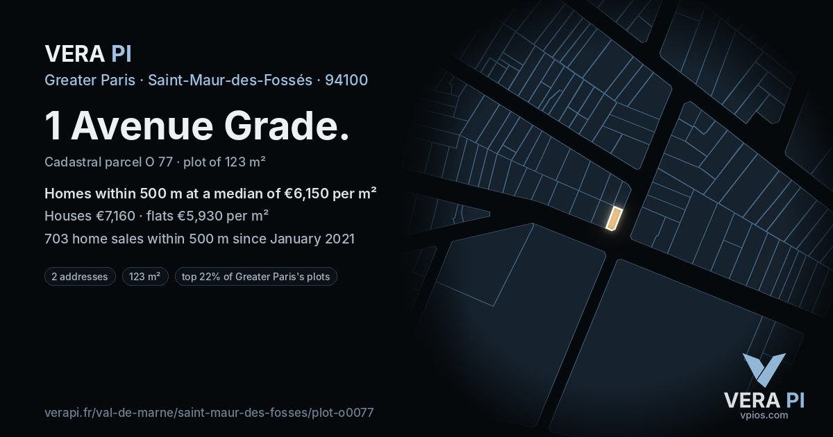 1 Avenue Grade, Saint-Maur-des-Fossés at night – the plot lit, the parcels around coloured by the prices near them