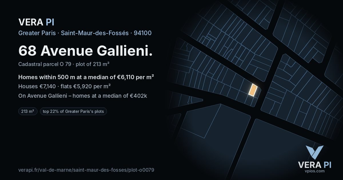 68 Avenue Gallieni, Saint-Maur-des-Fossés at night – the plot lit, the parcels around coloured by the prices near them