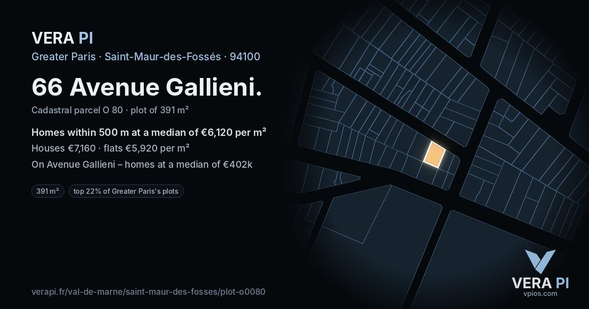 66 Avenue Gallieni, Saint-Maur-des-Fossés at night – the plot lit, the parcels around coloured by the prices near them