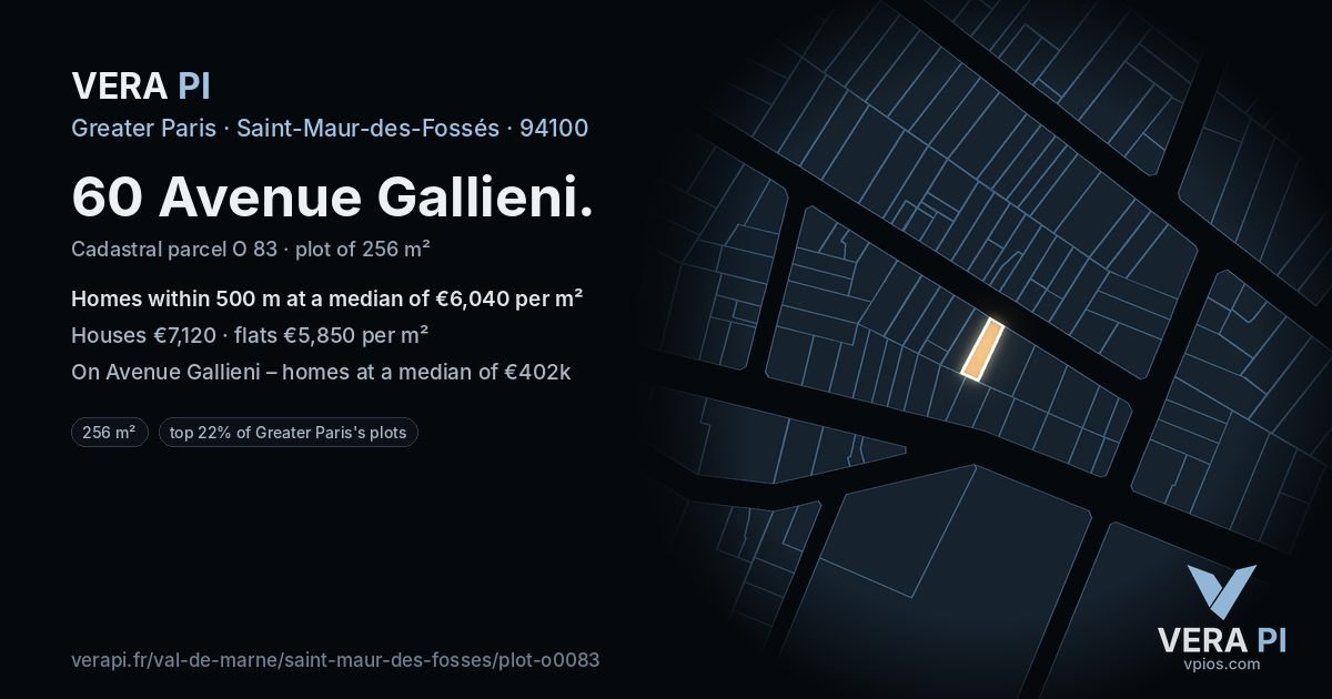 60 Avenue Gallieni, Saint-Maur-des-Fossés at night – the plot lit, the parcels around coloured by the prices near them