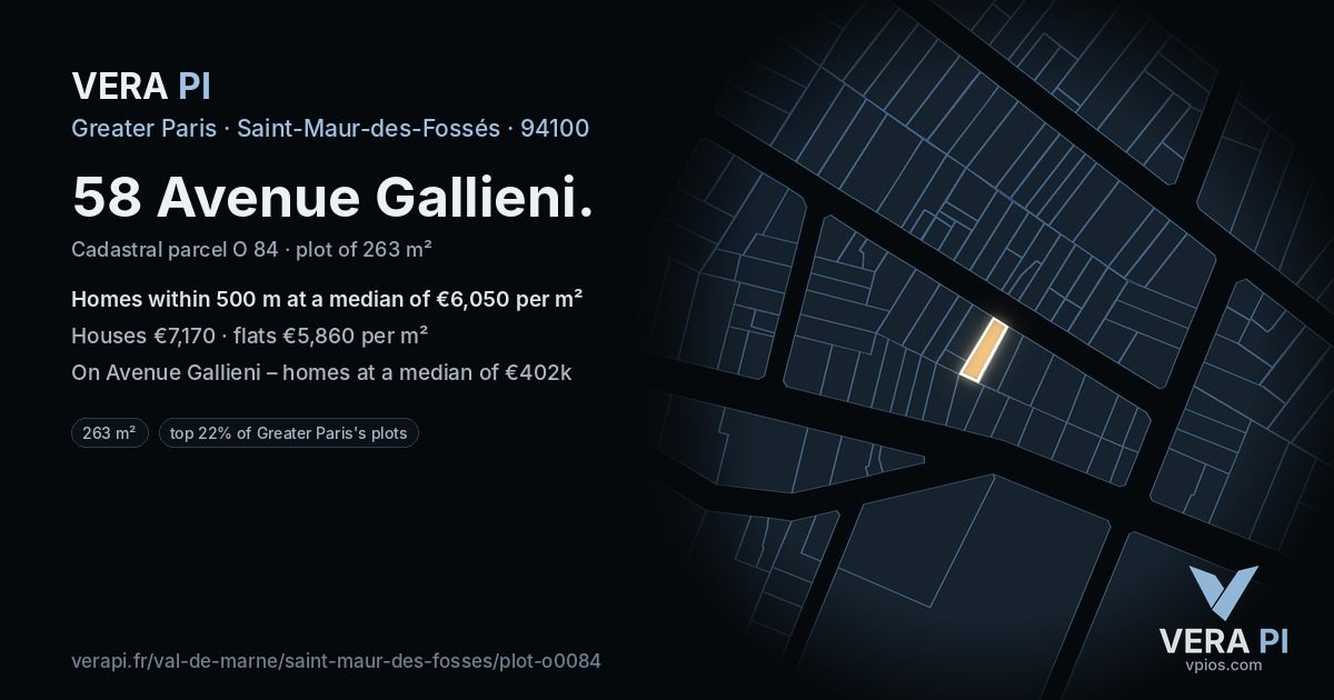58 Avenue Gallieni, Saint-Maur-des-Fossés at night – the plot lit, the parcels around coloured by the prices near them