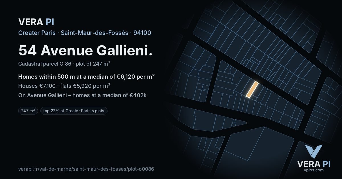 54 Avenue Gallieni, Saint-Maur-des-Fossés at night – the plot lit, the parcels around coloured by the prices near them