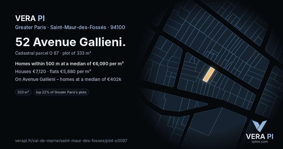 52 Avenue Gallieni, Saint-Maur-des-Fossés at night – the plot lit, the parcels around coloured by the prices near them