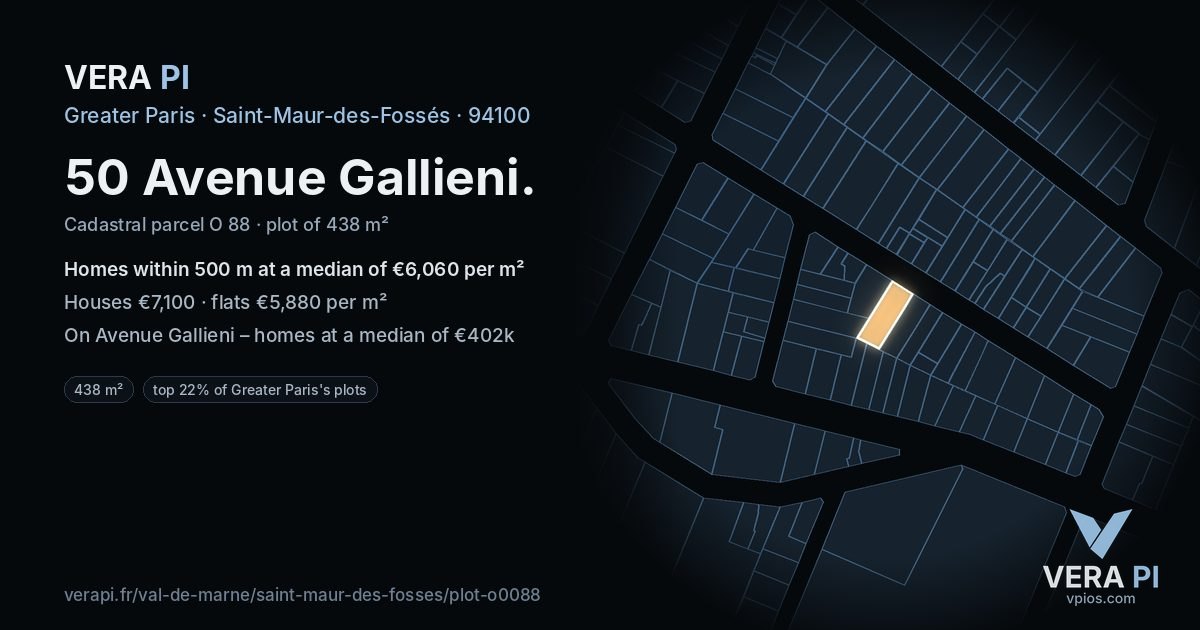 50 Avenue Gallieni, Saint-Maur-des-Fossés at night – the plot lit, the parcels around coloured by the prices near them