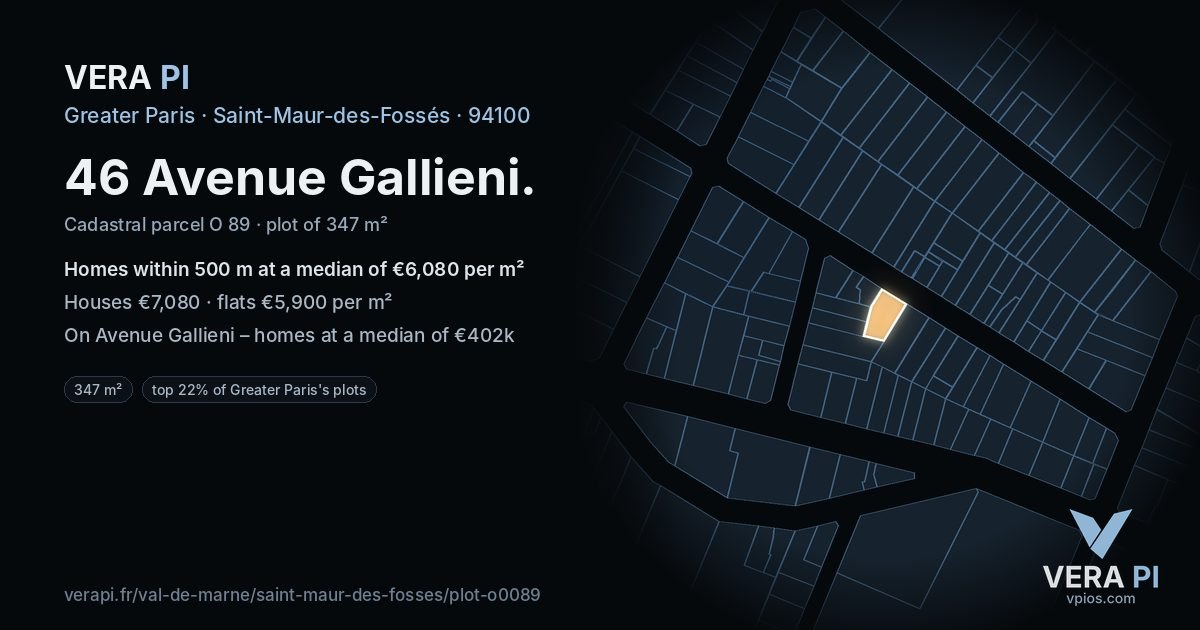 46 Avenue Gallieni, Saint-Maur-des-Fossés at night – the plot lit, the parcels around coloured by the prices near them