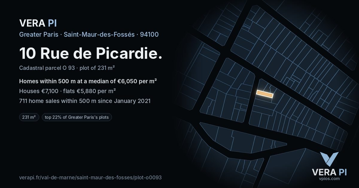 10 Rue de Picardie, Saint-Maur-des-Fossés at night – the plot lit, the parcels around coloured by the prices near them