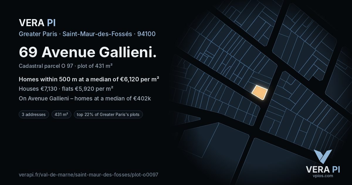 69 Avenue Gallieni, Saint-Maur-des-Fossés at night – the plot lit, the parcels around coloured by the prices near them