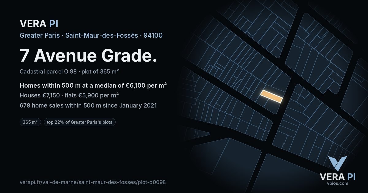 7 Avenue Grade, Saint-Maur-des-Fossés at night – the plot lit, the parcels around coloured by the prices near them