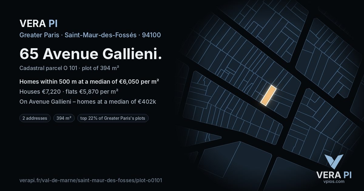 65 Avenue Gallieni, Saint-Maur-des-Fossés at night – the plot lit, the parcels around coloured by the prices near them
