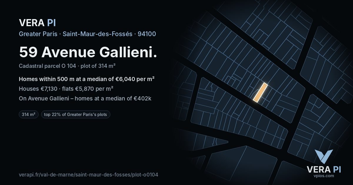 59 Avenue Gallieni, Saint-Maur-des-Fossés at night – the plot lit, the parcels around coloured by the prices near them