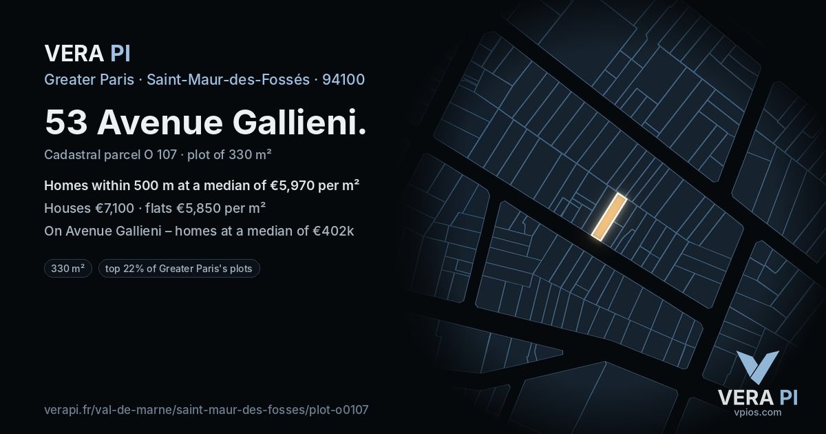 53 Avenue Gallieni, Saint-Maur-des-Fossés at night – the plot lit, the parcels around coloured by the prices near them