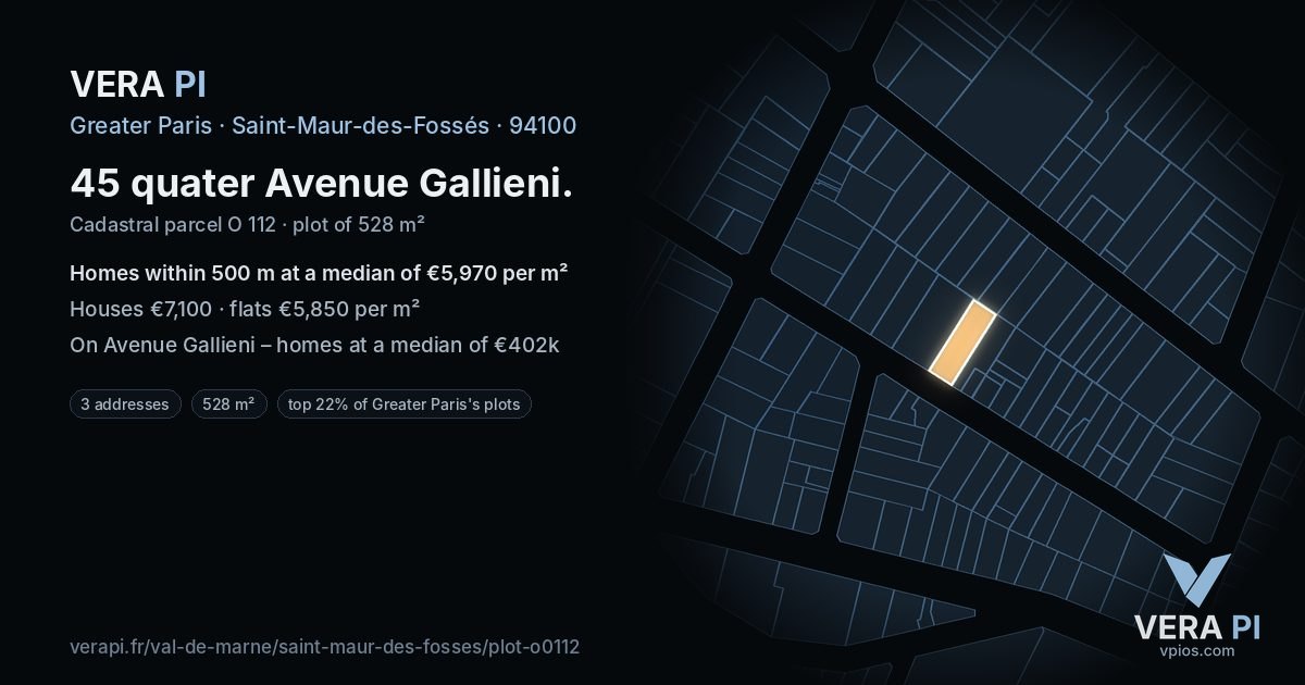 45 quater Avenue Gallieni, Saint-Maur-des-Fossés at night – the plot lit, the parcels around coloured by the prices near them