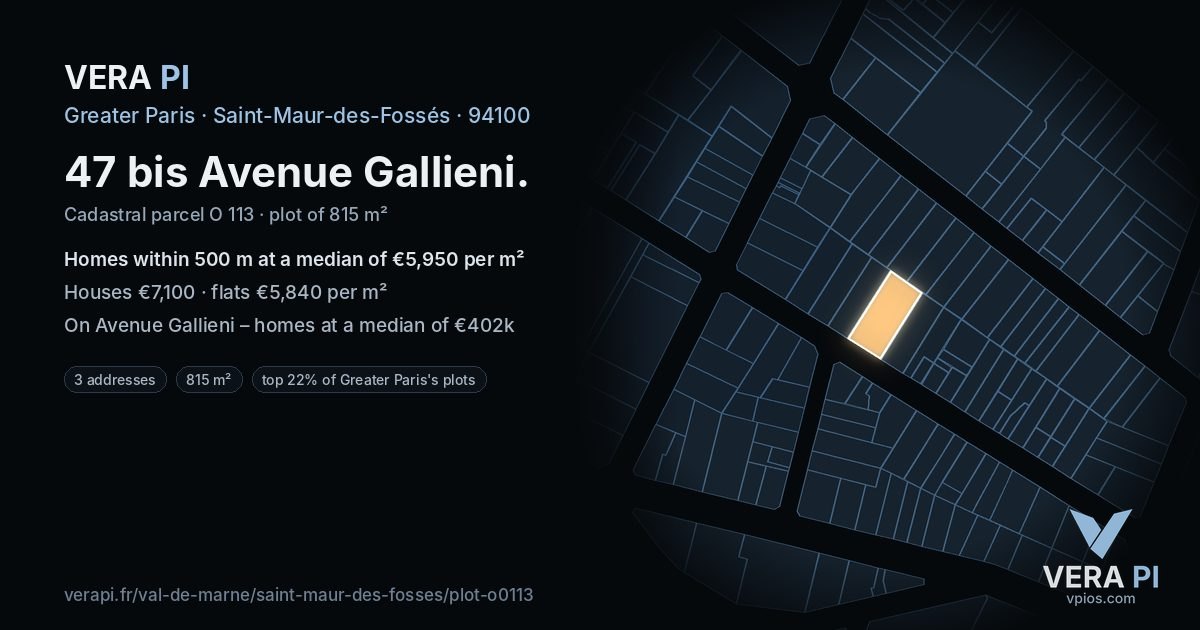 47 bis Avenue Gallieni, Saint-Maur-des-Fossés at night – the plot lit, the parcels around coloured by the prices near them