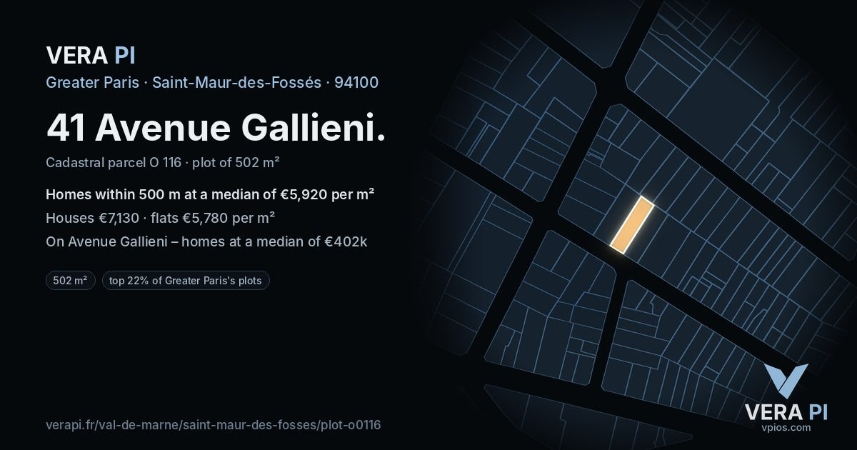 41 Avenue Gallieni, Saint-Maur-des-Fossés at night – the plot lit, the parcels around coloured by the prices near them