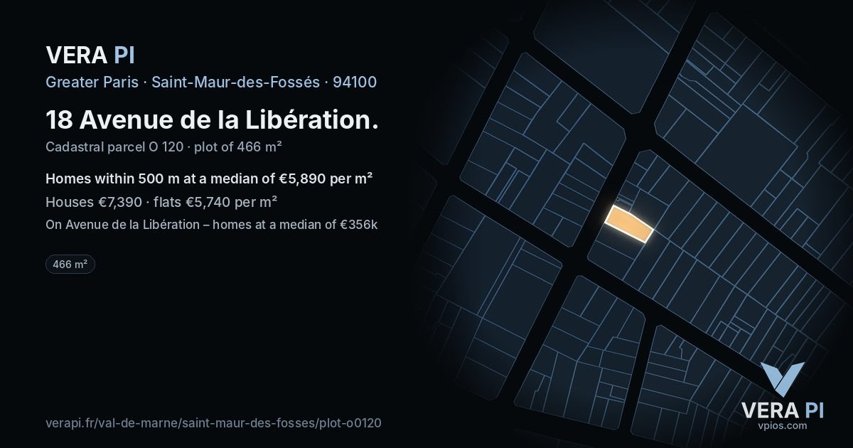 18 Avenue de la Libération, Saint-Maur-des-Fossés at night – the plot lit, the parcels around coloured by the prices near them