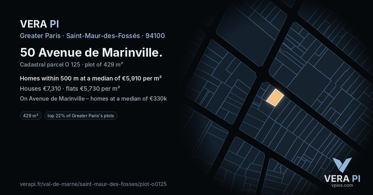50 Avenue de Marinville, Saint-Maur-des-Fossés at night – the plot lit, the parcels around coloured by the prices near them