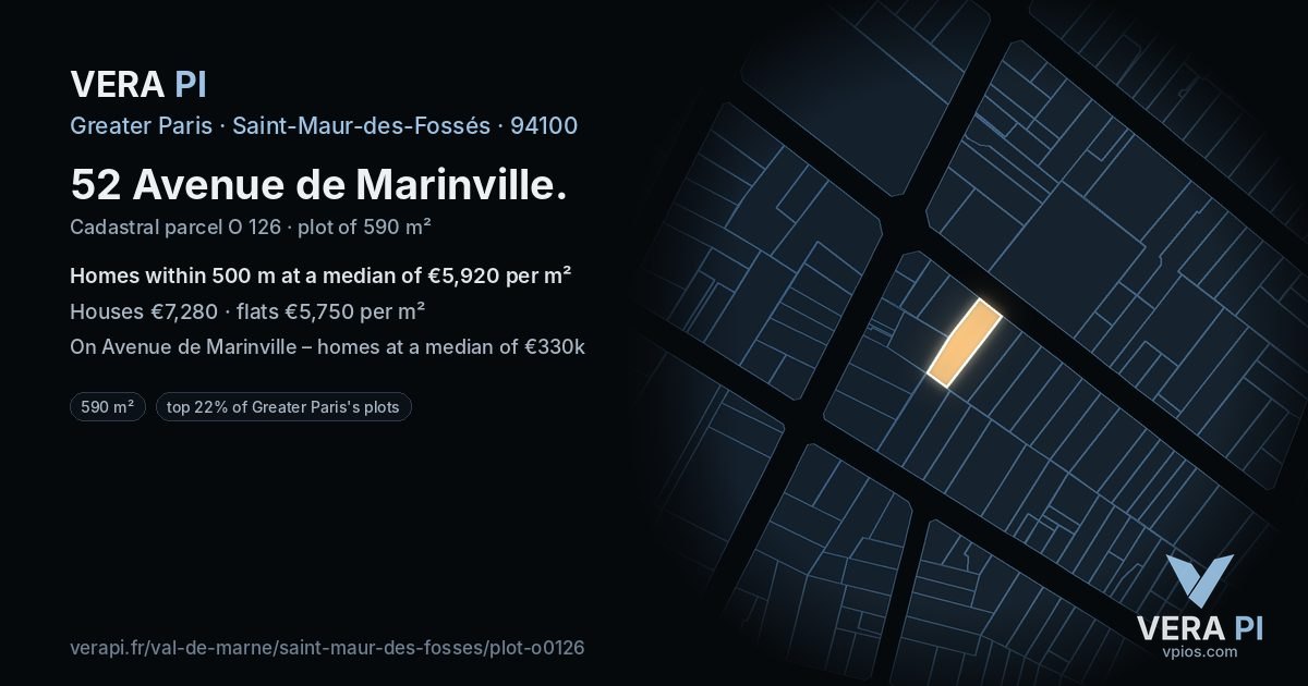 52 Avenue de Marinville, Saint-Maur-des-Fossés at night – the plot lit, the parcels around coloured by the prices near them
