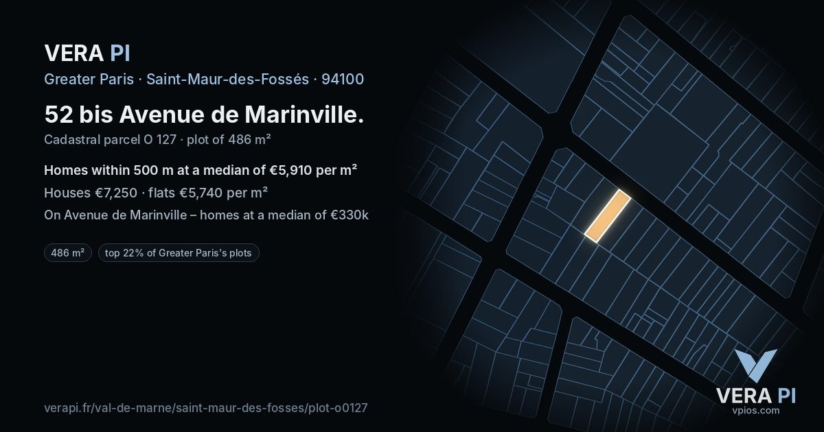 52 bis Avenue de Marinville, Saint-Maur-des-Fossés at night – the plot lit, the parcels around coloured by the prices near them