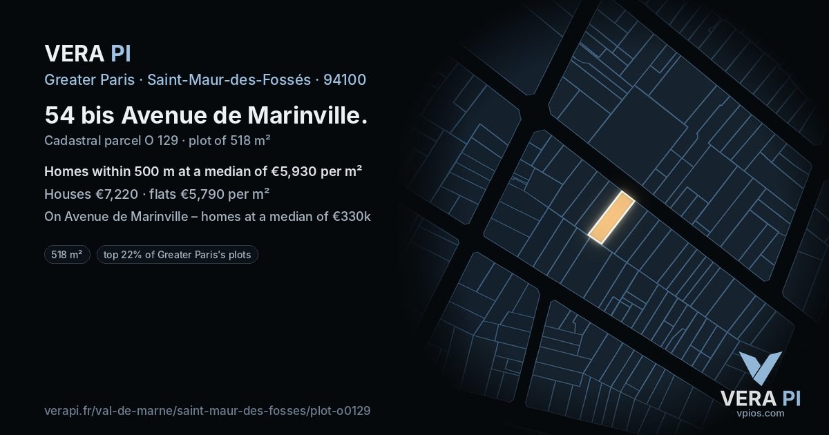 54 bis Avenue de Marinville, Saint-Maur-des-Fossés at night – the plot lit, the parcels around coloured by the prices near them